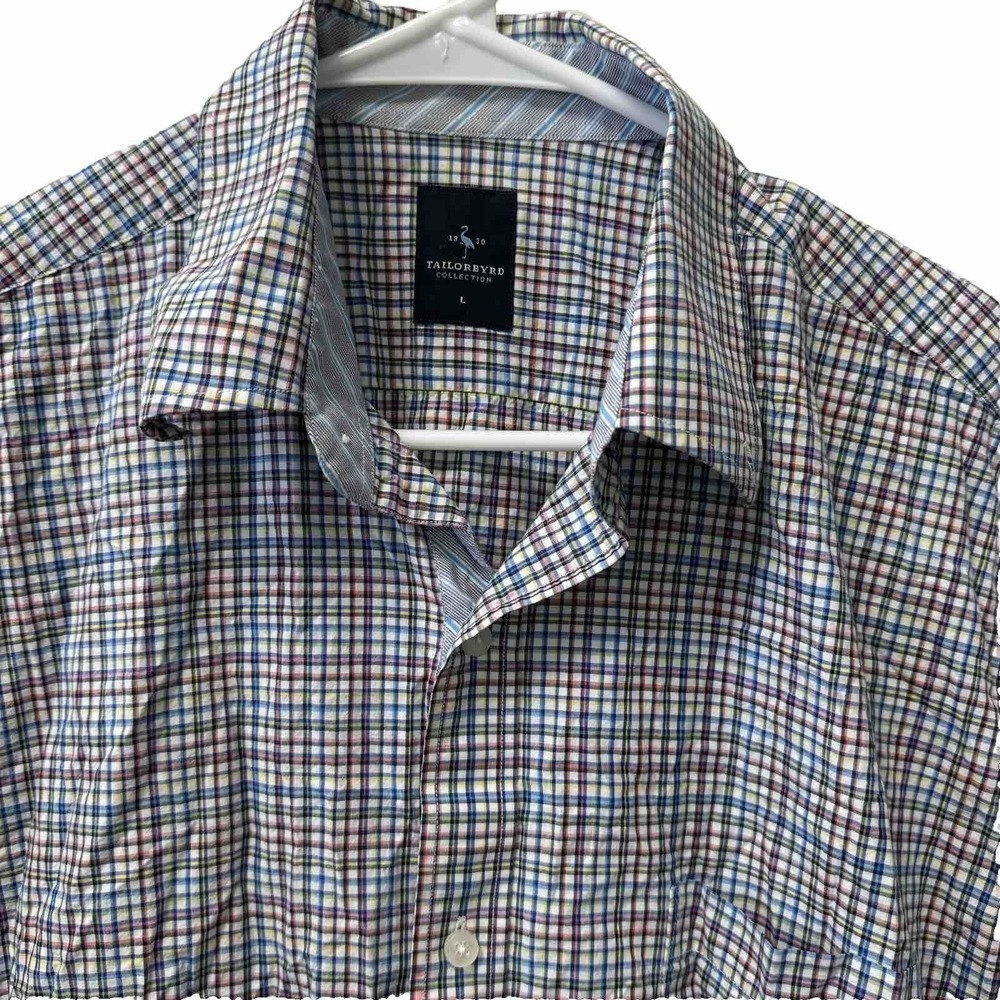 Tailorbyrd Button Down Mens L Multi Color Plaid Short Sleeve Cotton Shirt